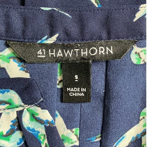 41Hawthorn Navy Blue Green Hummingbird Blouse Small - Picture 4 of 5